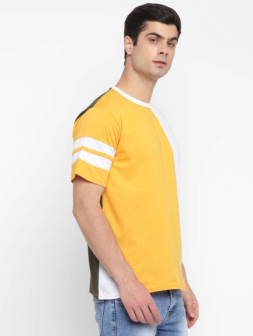 mustard color block cut & sew t-shirt - 17839092 -  Standard Image - 1