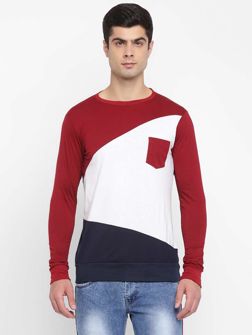 multi color block cut & sew pocket t-shirt