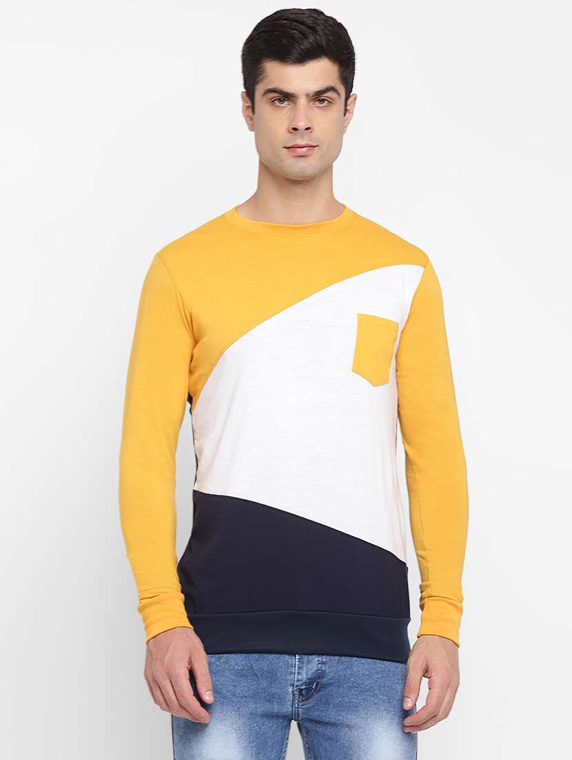 multi color block cut & sew pocket t-shirt