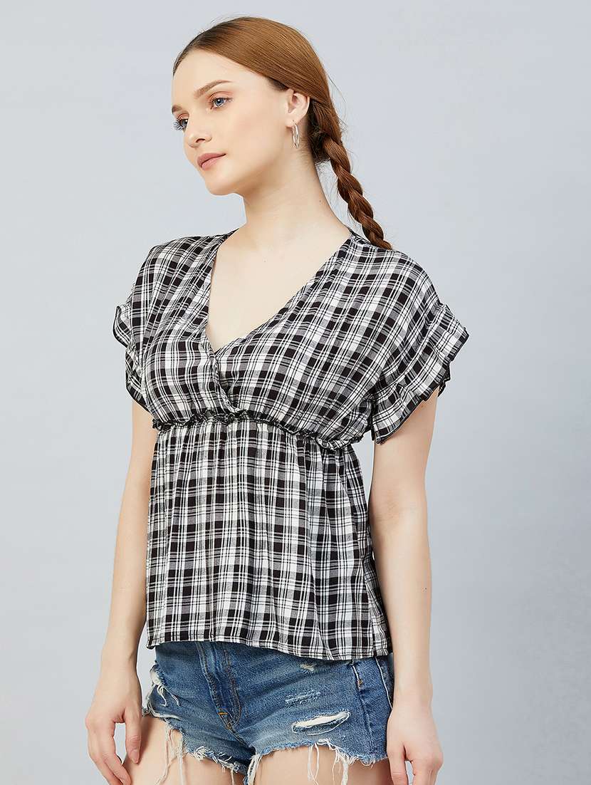 gather detail checkered peplum top