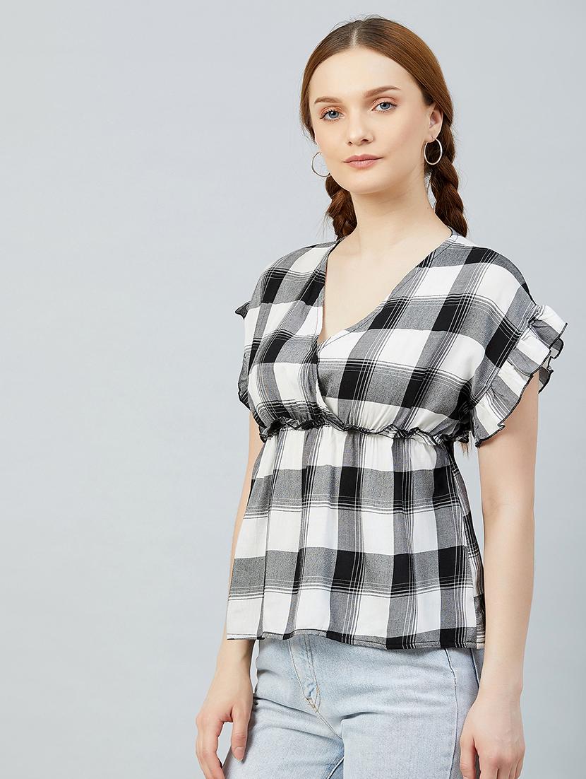 gather detail checkered peplum top - 17839159 -  Standard Image - 1