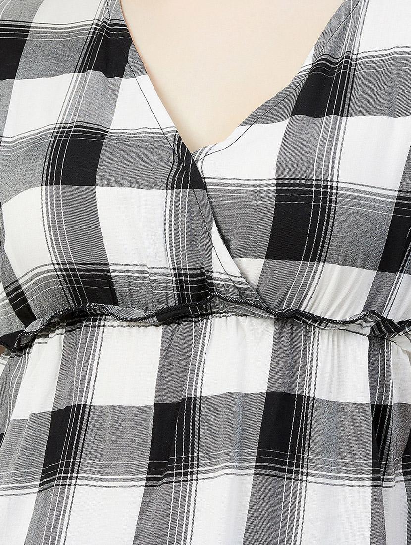 gather detail checkered peplum top - 17839159 - Standard Image - 4