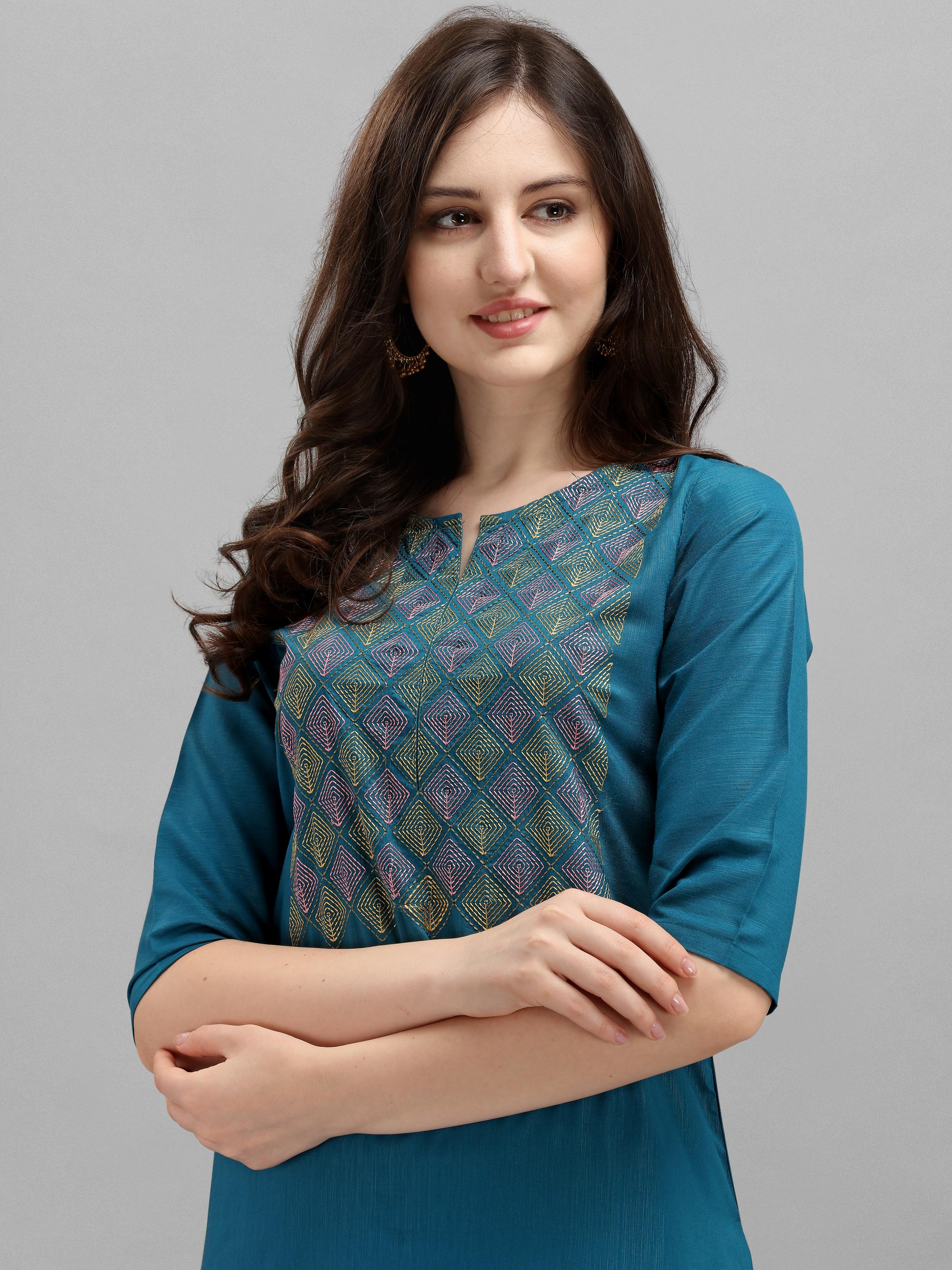 embroidered kurti with pants care instructions  - 17839243 -  Standard Image - 1