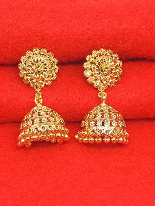 gold brass jhumka earring - 17839335 -  Standard Image - 0