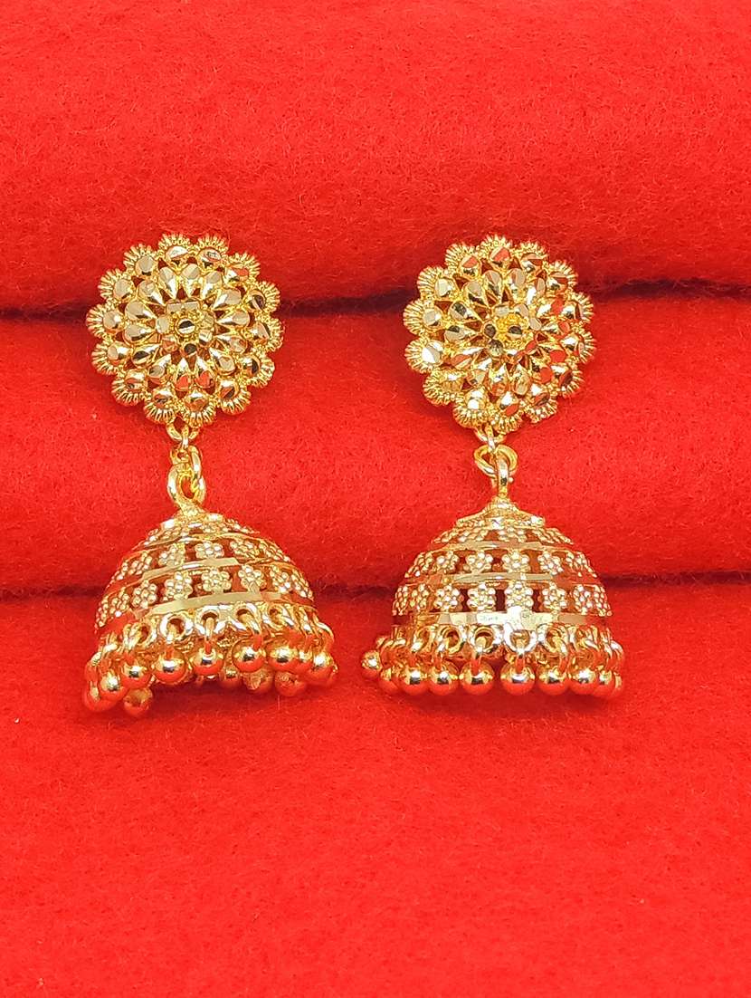 gold brass jhumka earring - 17839335 -  Zoom Image - 0
