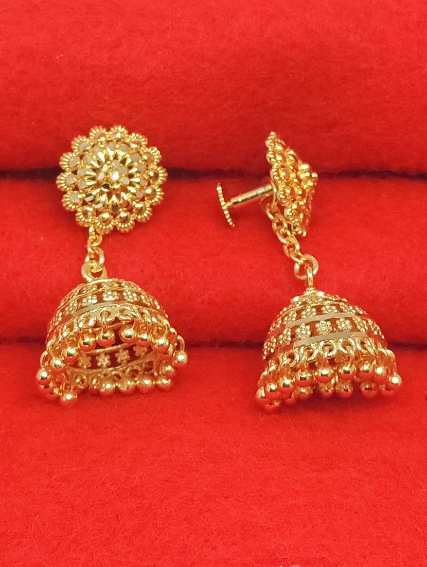 gold brass jhumka earring - 17839335 -  Standard Image - 1