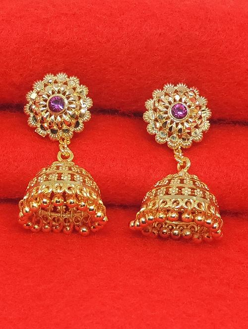 gold brass jhumka earring - 17839337 -  Standard Image - 0