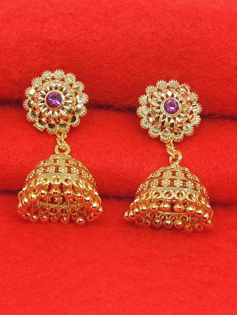 gold brass jhumka earring - 17839337 -  Zoom Image - 0