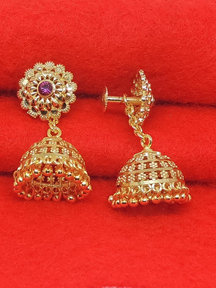 gold brass jhumka earring - 17839337 -  Standard Image - 1