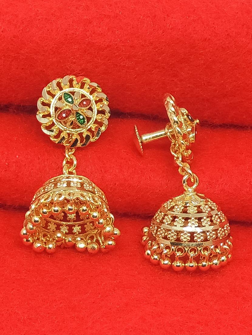 gold brass jhumka earring - 17839339 -  Standard Image - 1