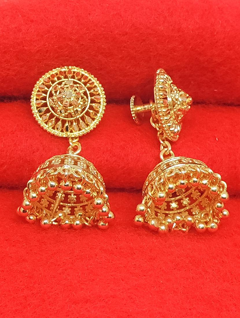 gold brass jhumka earring - 17839352 -  Standard Image - 1