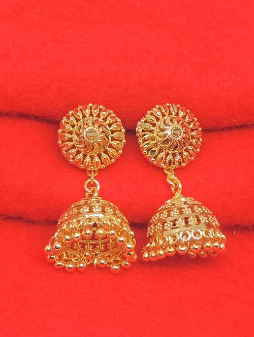 gold brass jhumka earring - 17839364 - Standard Image - 0