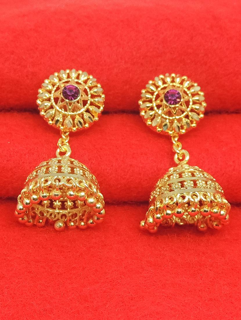 gold brass jhumka earring - 17839379 -  Zoom Image - 0