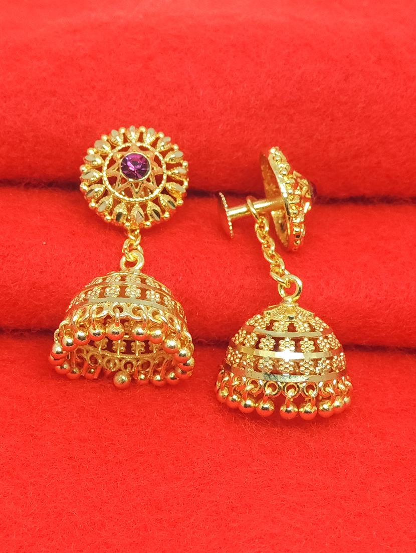 gold brass jhumka earring - 17839379 -  Standard Image - 1