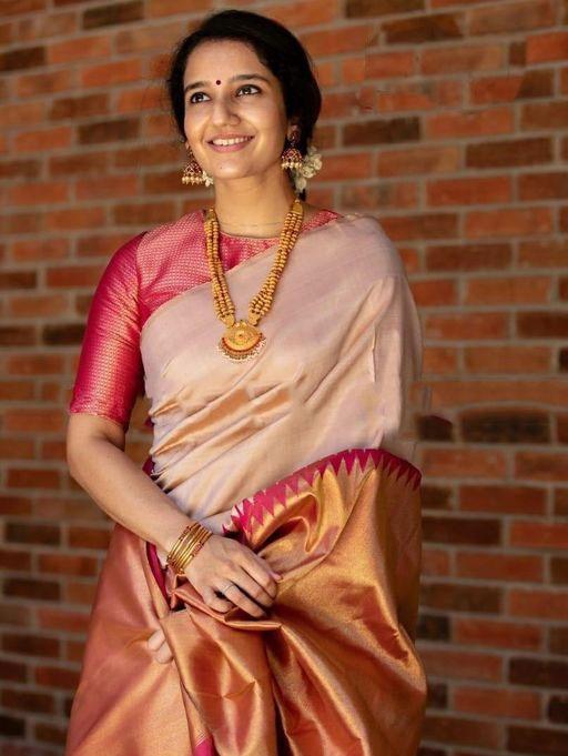 cream & pink color soft silk 