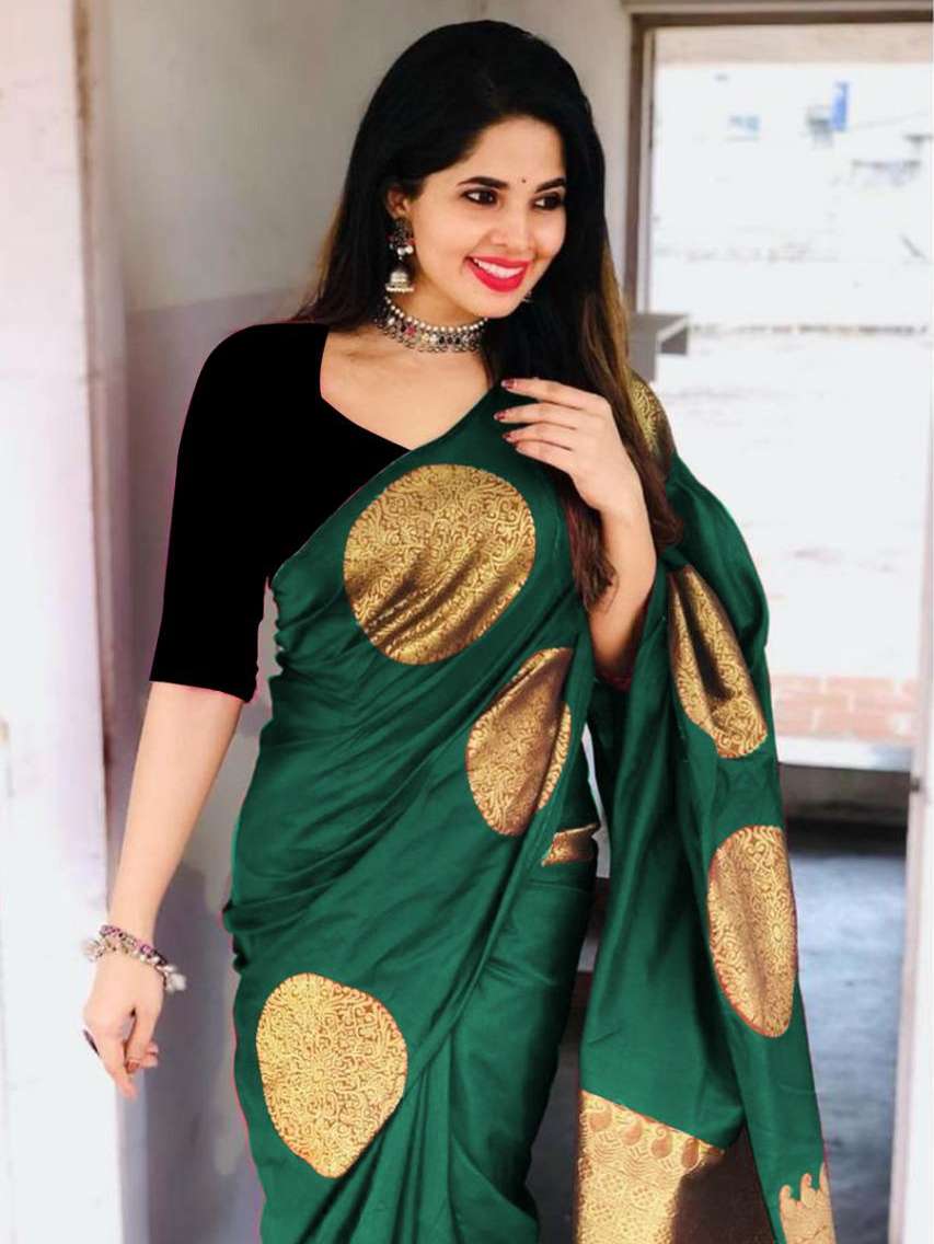 green color litchi silk saree for 