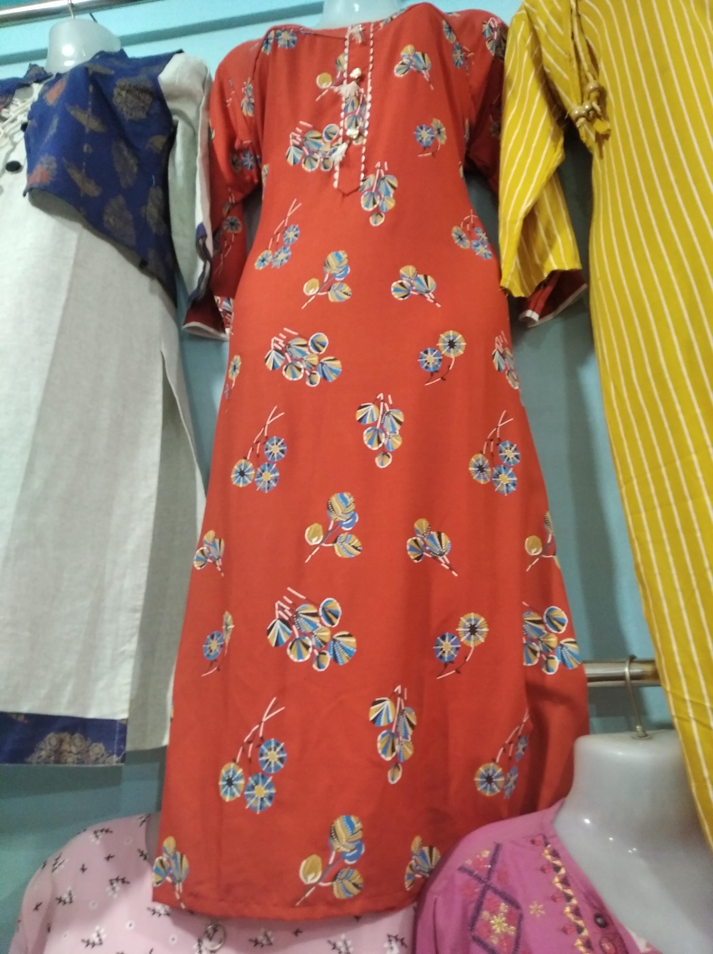 orange lycra kurta - 17843054 - Standard Image - 1