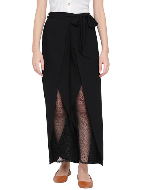 women solid wide leg wrap trouser - 17843590 -  Standard Image - 0