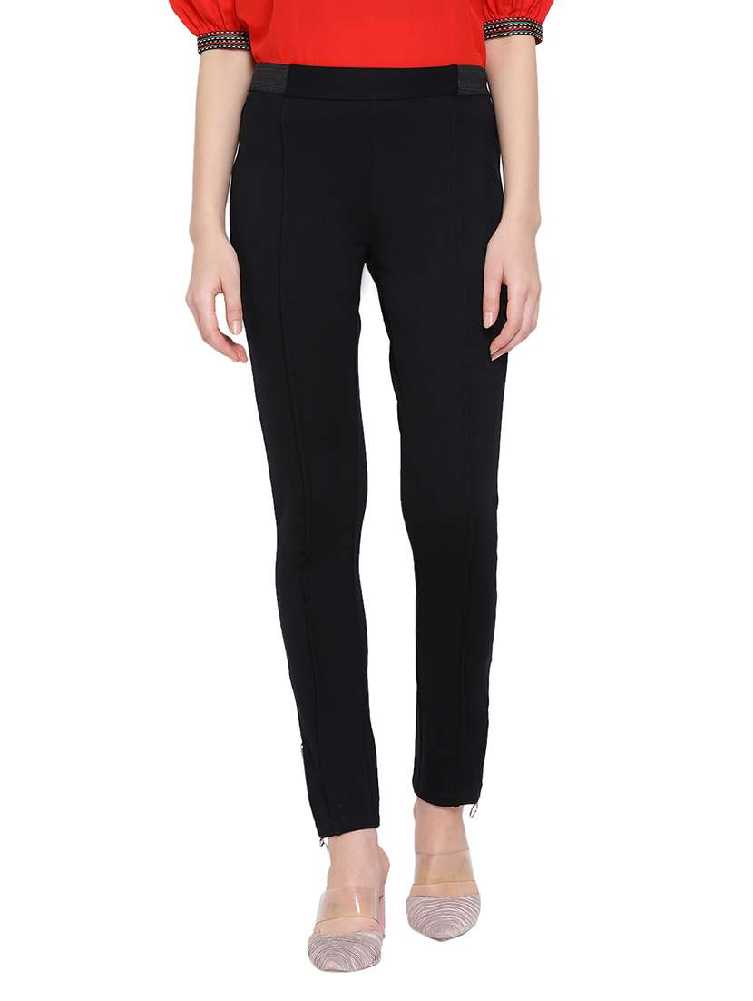 women solid pleated tailored trouser