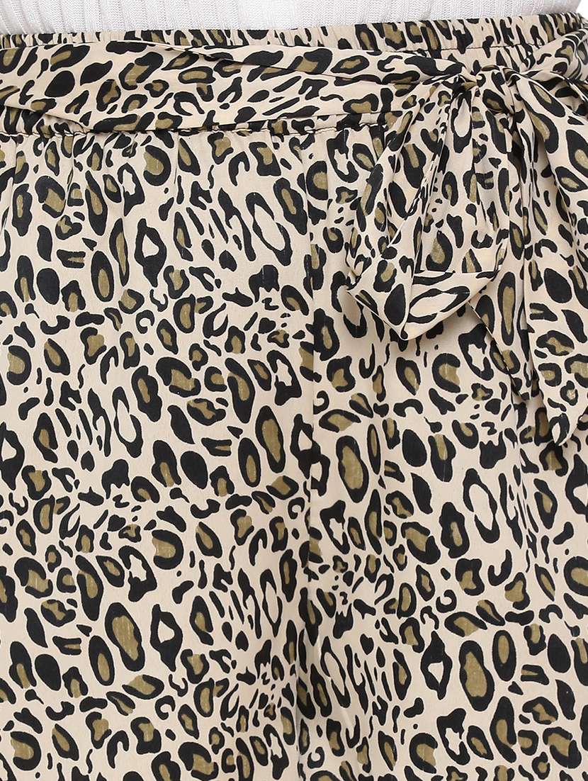 Printed Flat Front Wide Leg Trouser