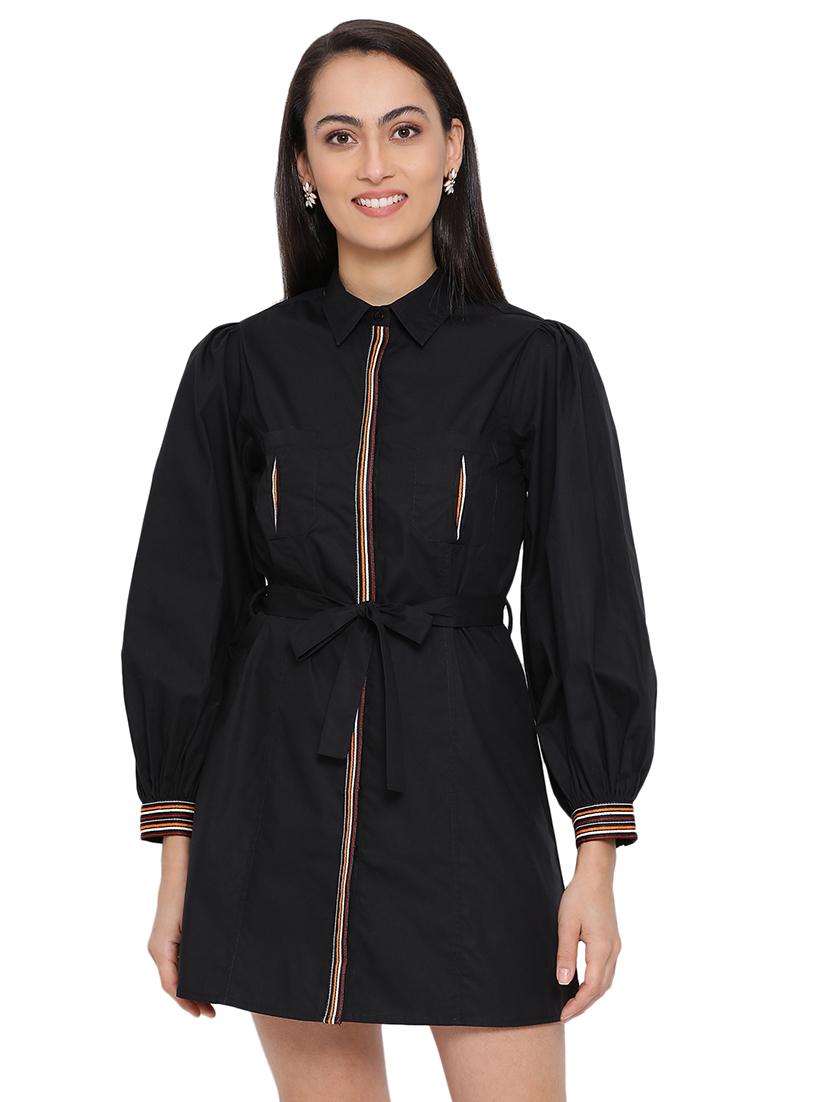 tie front contrast taped dress - 17843626 - Zoom Image - 0