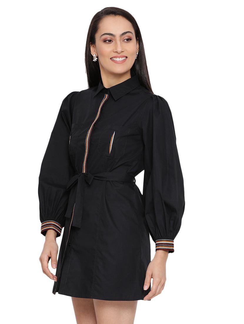 tie front contrast taped dress - 17843626 - Standard Image - 1