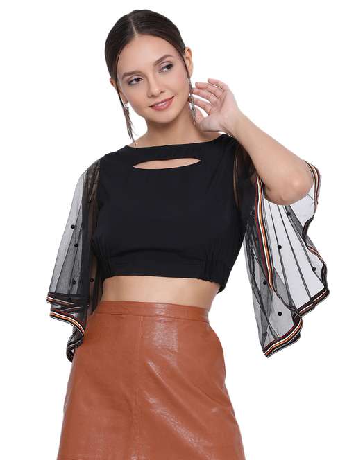 women's crop key hole neck top - 17843630 -  Standard Image - 0