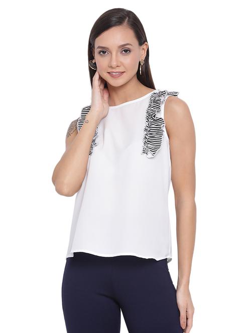 frill detail round neck top - 17843638 - Standard Image - 0