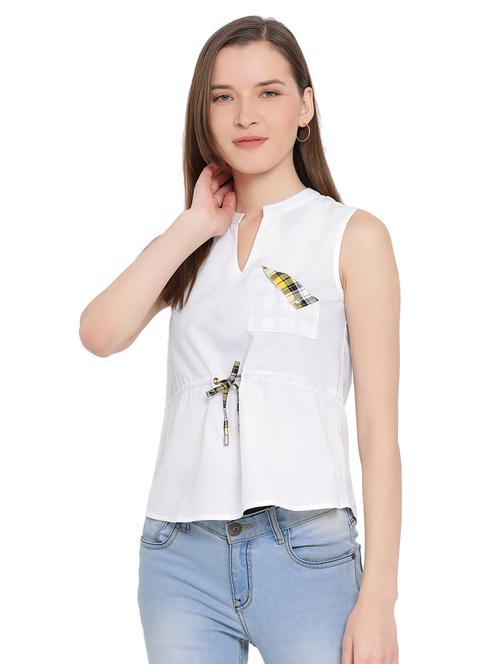 drawstring waist mandarin neck top - 17843641 -  Standard Image - 0