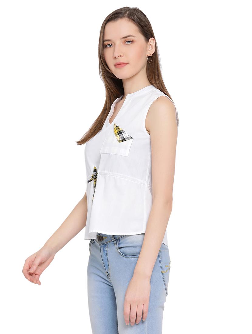 drawstring waist mandarin neck top - 17843641 -  Standard Image - 1