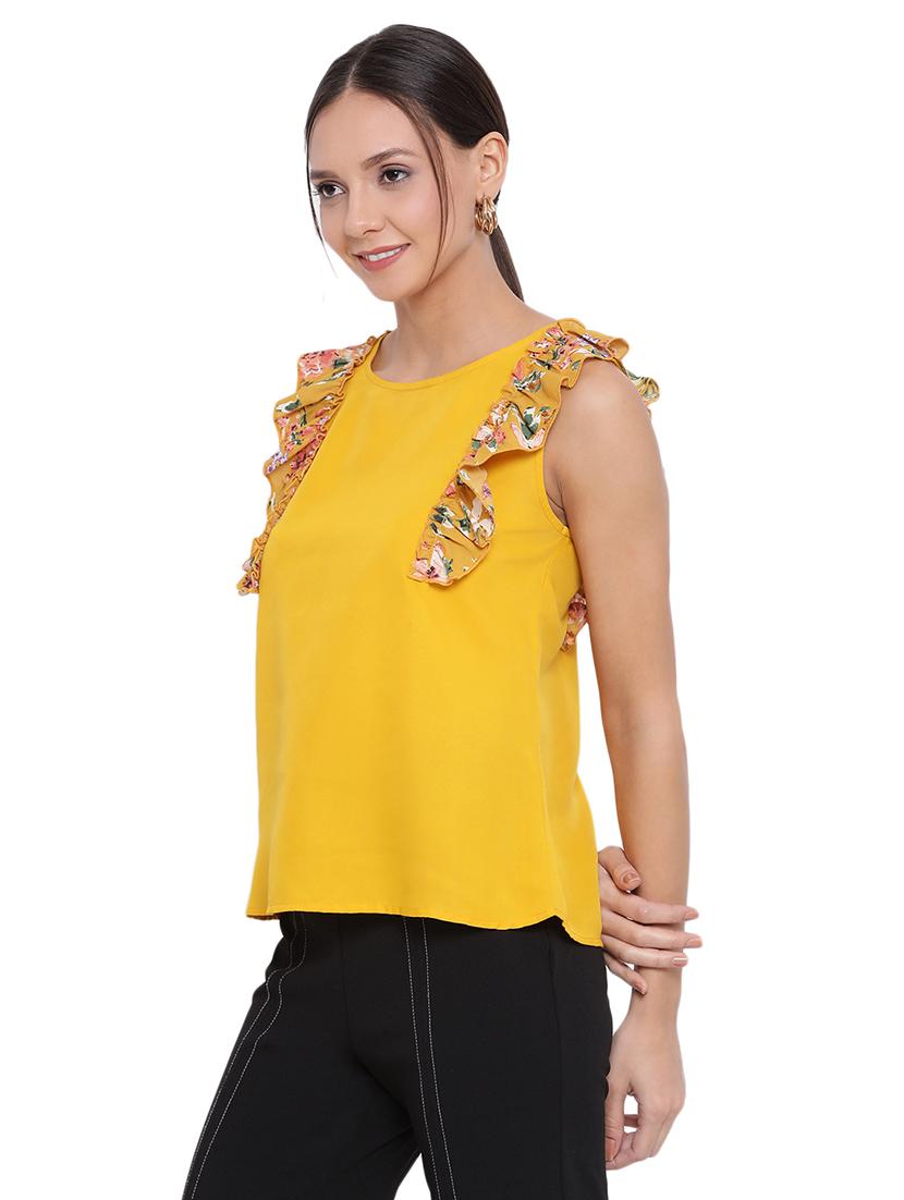 frill detail round neck top - 17843646 - Standard Image - 1