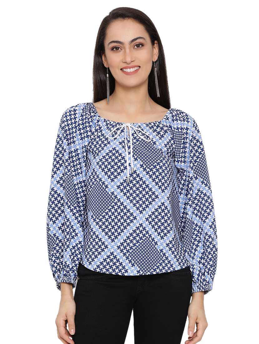 tie up neck printed top
