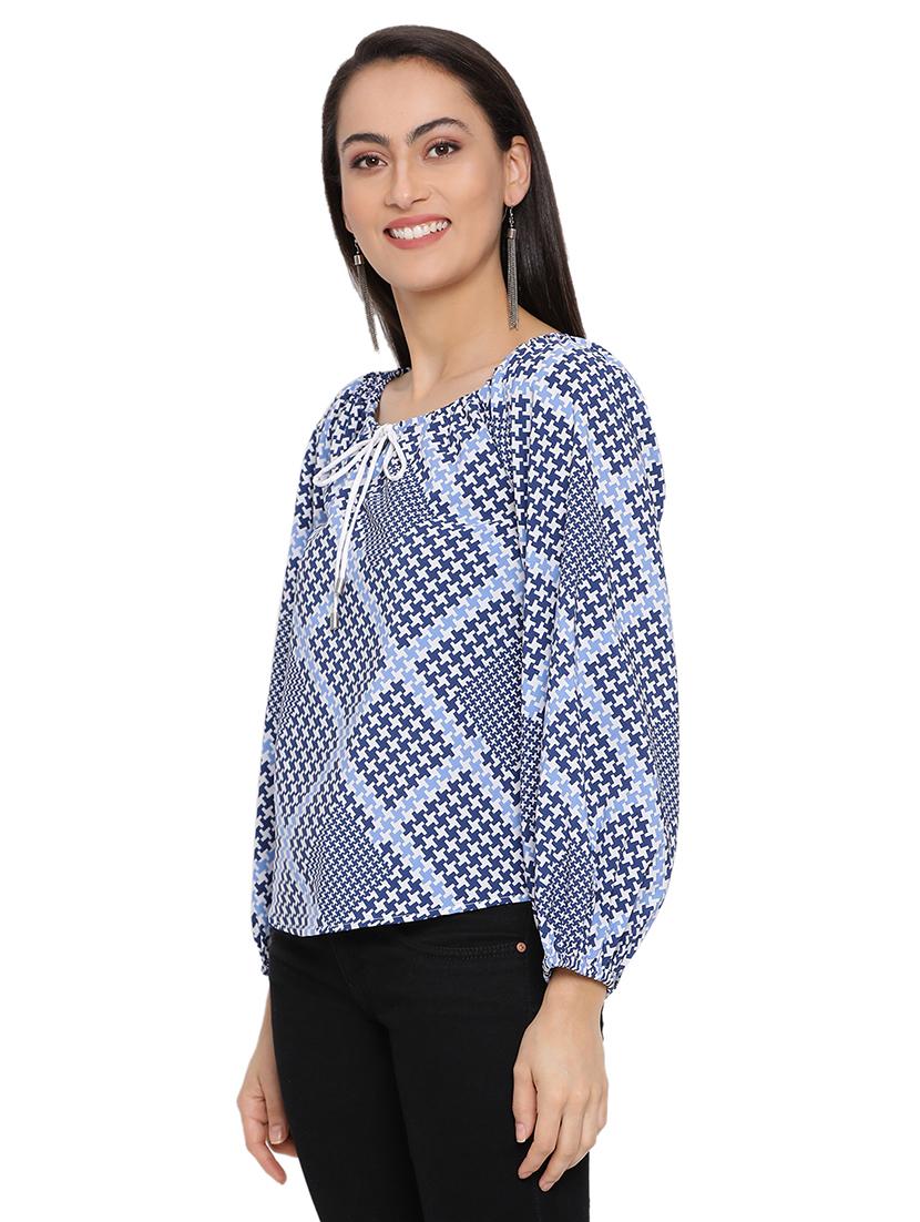 tie up neck printed top - 17843656 - Standard Image - 1