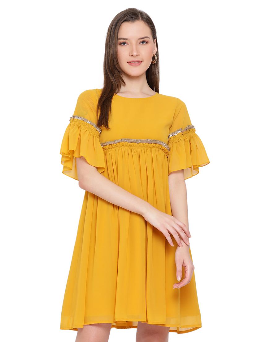 bell sleeved solid flared dress - 17843669 -  Zoom Image - 0