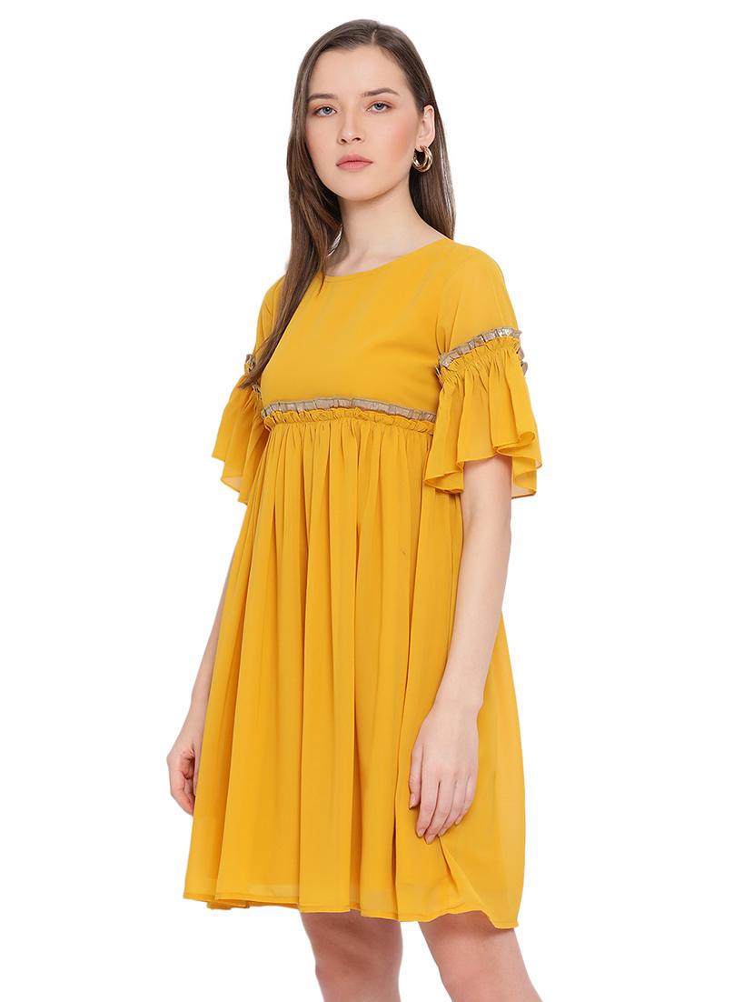bell sleeved solid flared dress - 17843669 - Standard Image - 1