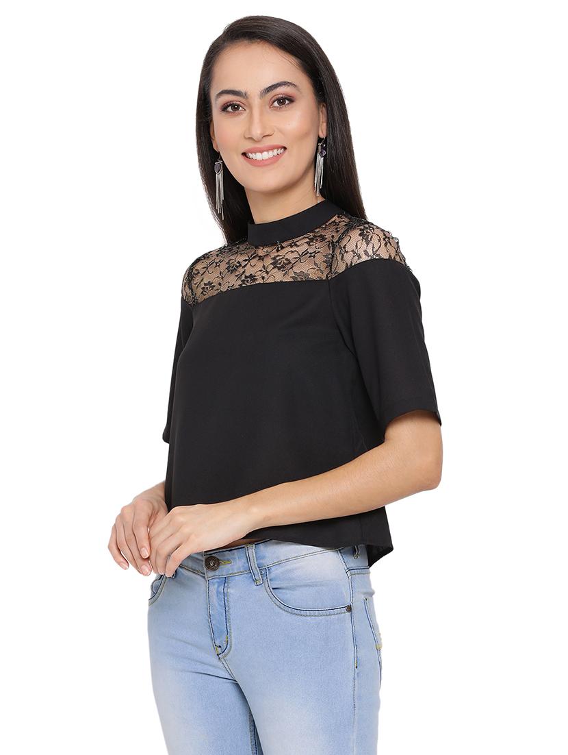 mock neck mesh panel top - 17843674 - Standard Image - 1