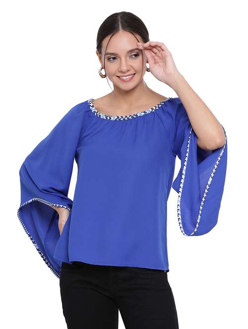 bell sleeved contrast bind  top - 17843679 -  Standard Image - 0
