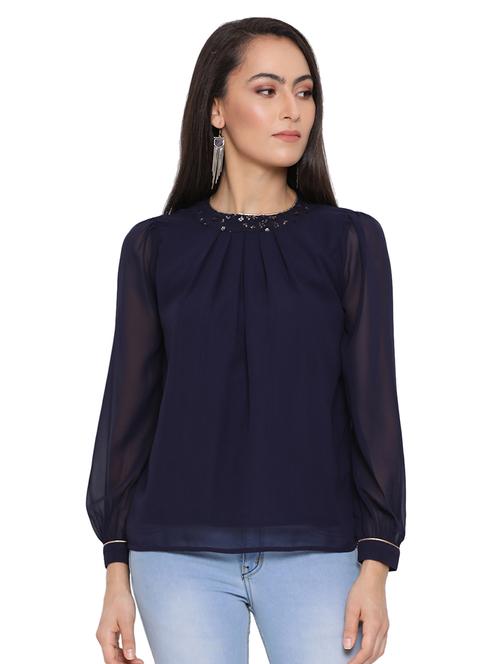 embellished detail round neck top - 17843680 -  Standard Image - 0