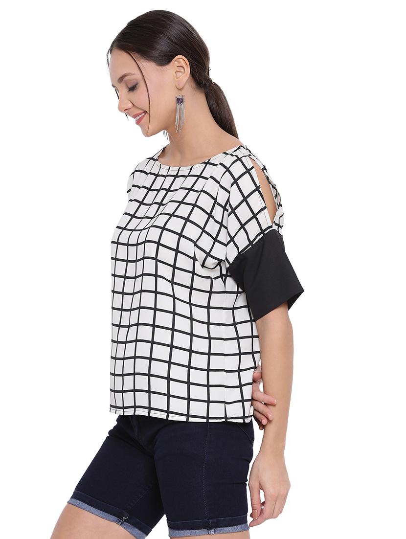 slit sleeved checkered  top - 17843689 -  Standard Image - 1