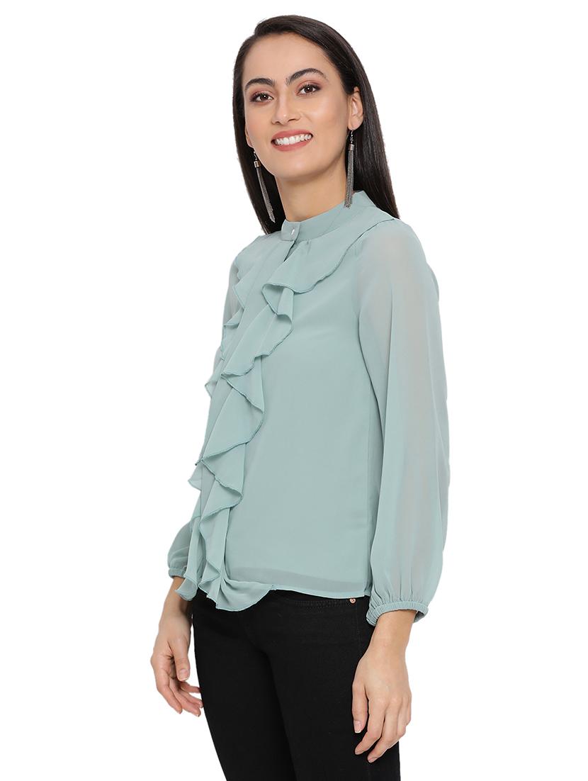 mandarin neck ruffled top  - 17843691 -  Standard Image - 1