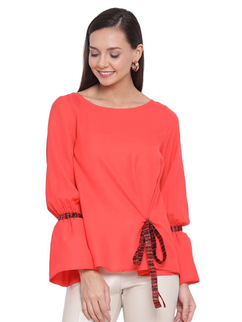 tie front bell sleeved top 