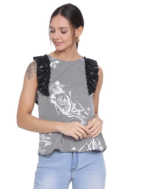 frill detail printed top - 17843704 -  Standard Image - 0