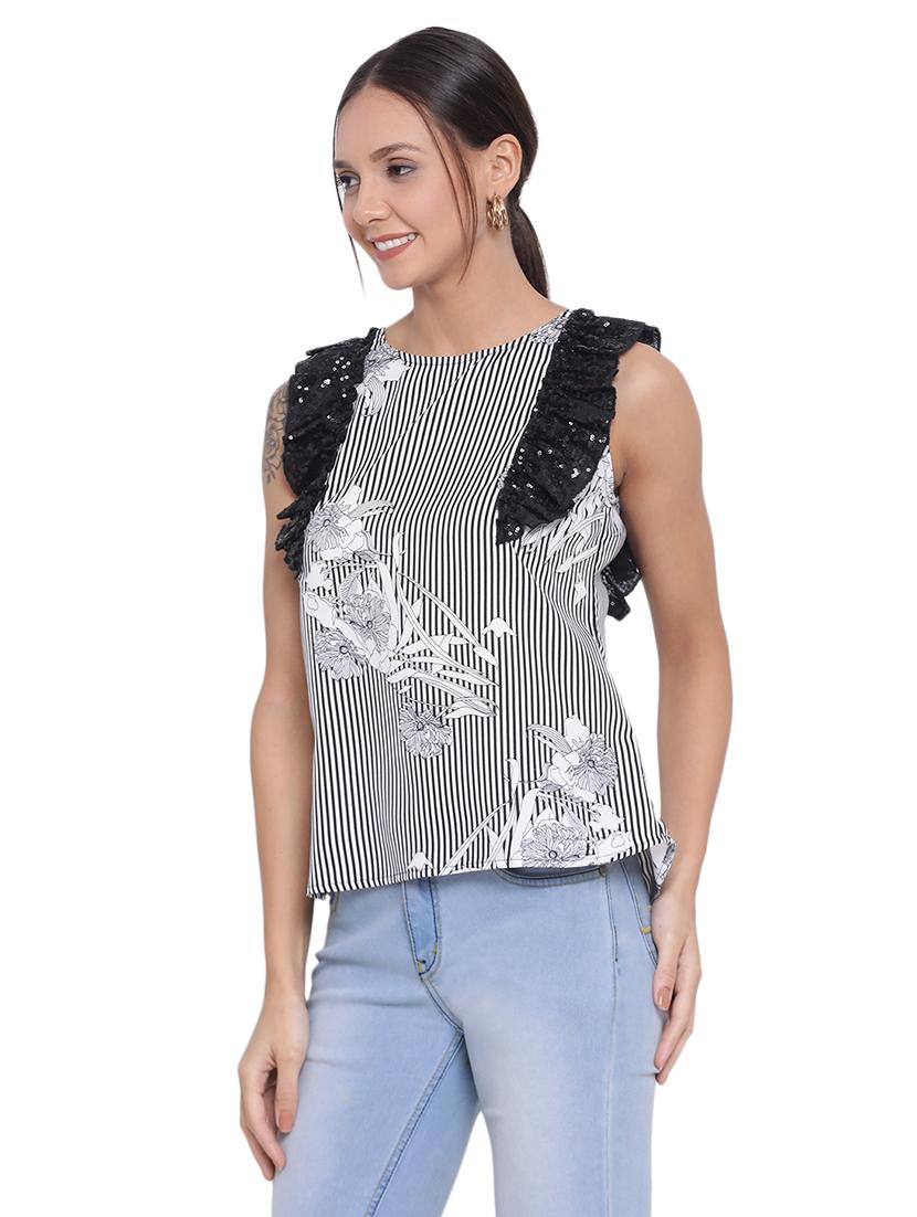 frill detail printed top - 17843704 -  Standard Image - 1