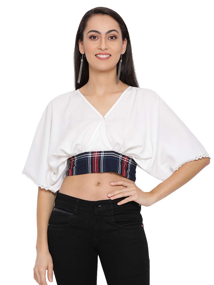 overlap neck crop top - 17843706 -  Zoom Image - 0