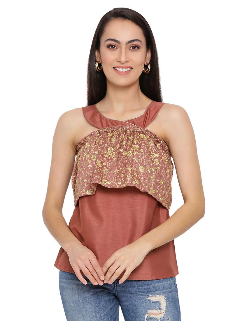 round neck embellished layered  top