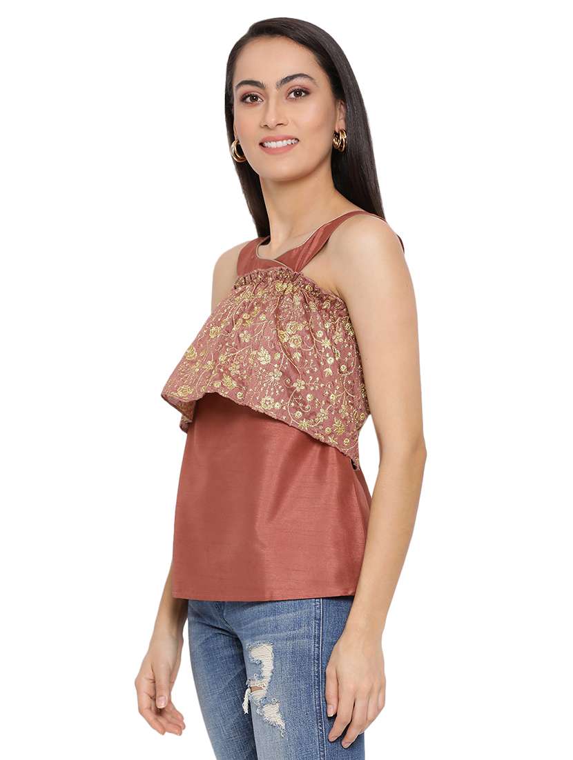 round neck embellished layered top - 17843719 - Standard Image - 1