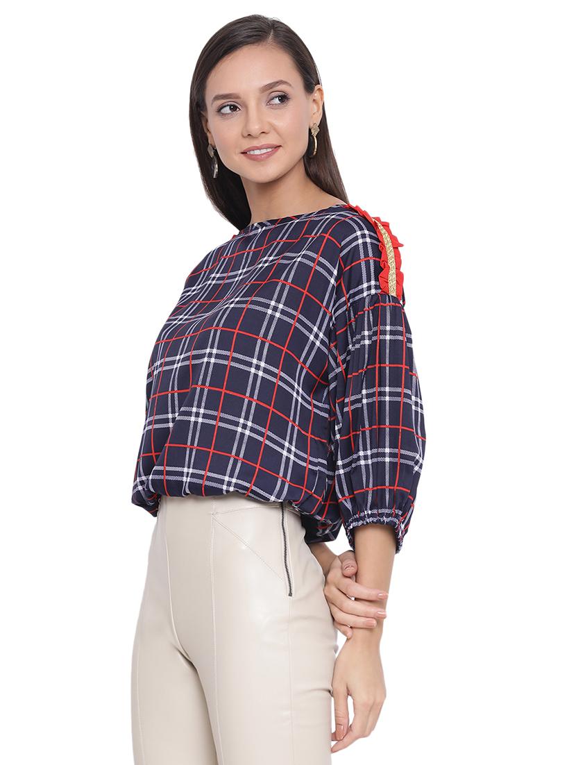 boat neck checkered top - 17843723 - Standard Image - 1