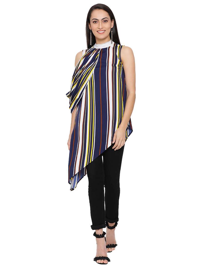 cowl sleeved striped  top