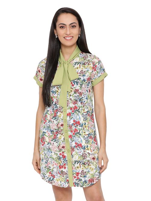 tie up neck floral shift dress - 17843734 - Standard Image - 0