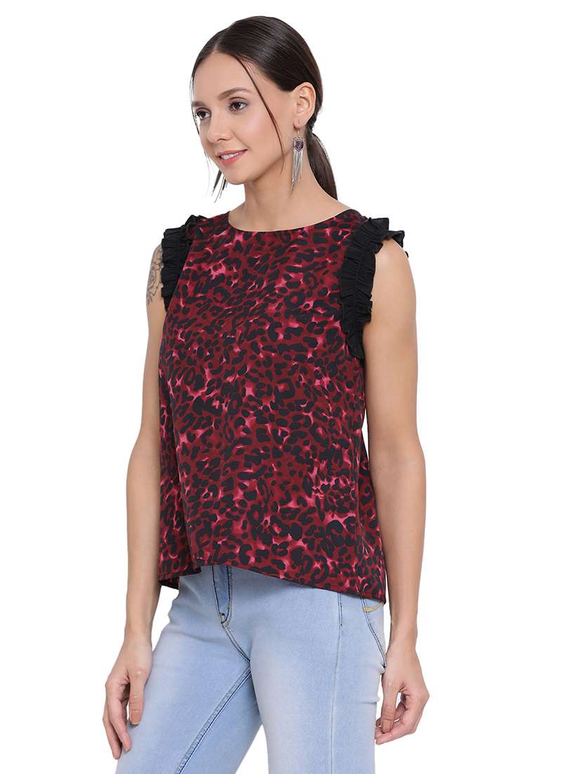 women's ruffle round neck top - 17843748 -  Standard Image - 1
